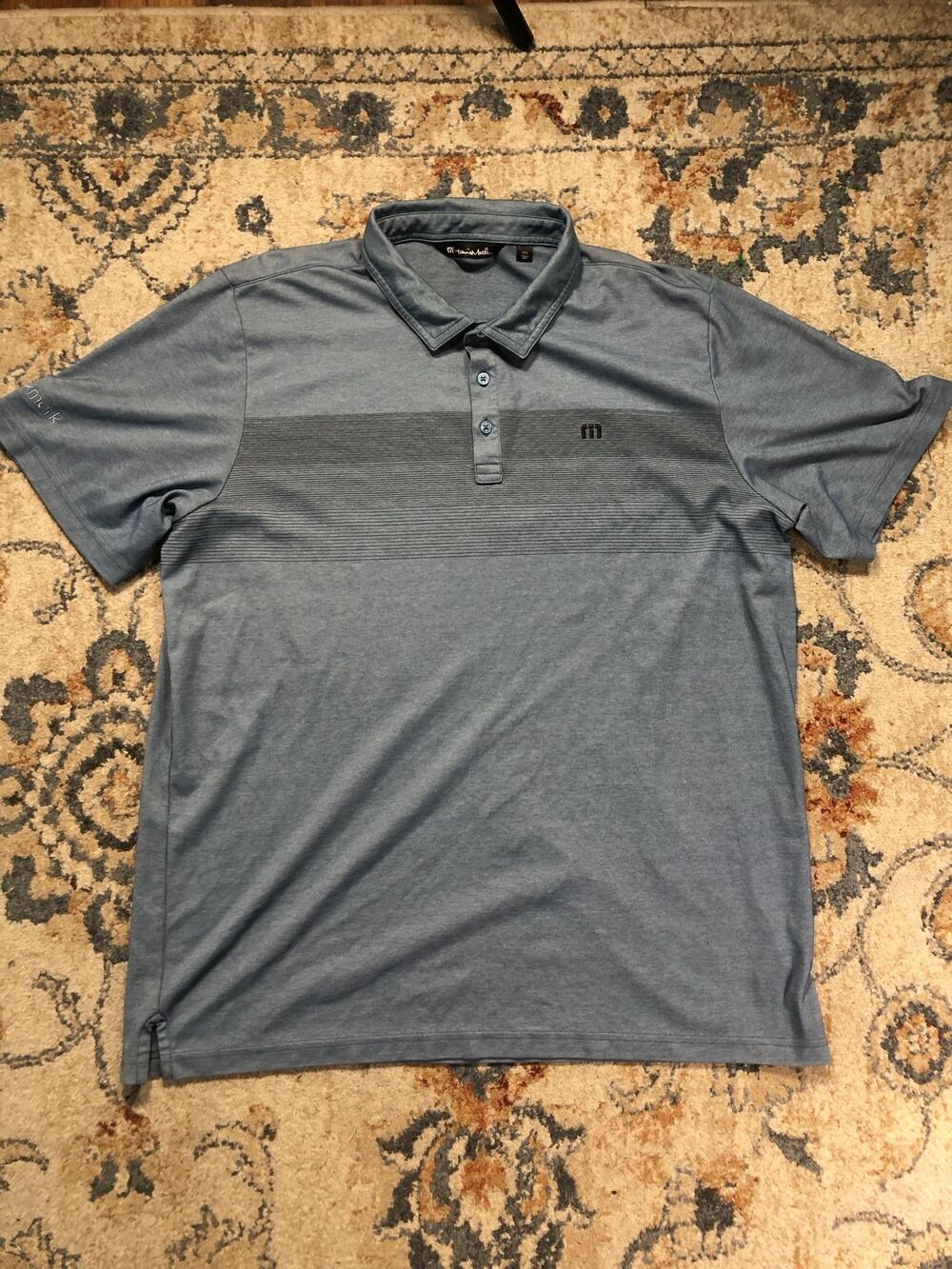 Travis Mathew Polo Shirt Mens 3XL Blue Stripe Golf Jersey Knit Short Sleeve
